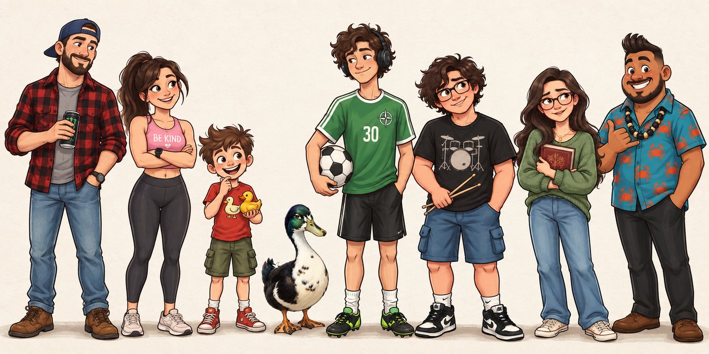 The whole family, illustrated